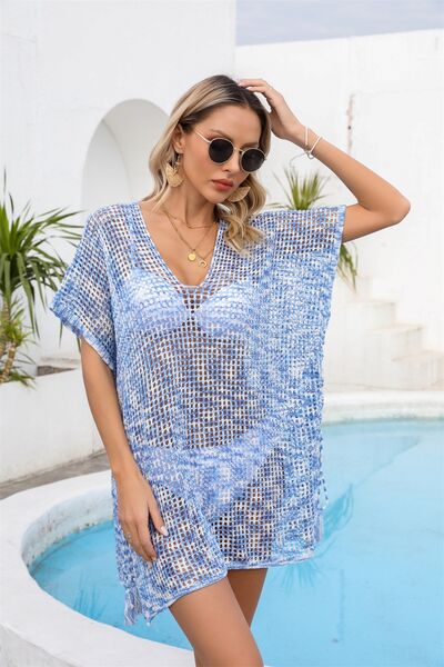 Angel Wings Openwork Slit V-Neck Cover Up for a perfect OOTD – dress to impress outfits from Amexza