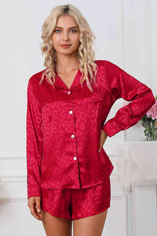 Long Sleeve Shirt and Shorts Lounge Set Red for a perfect OOTD – dress to impress outfits from Amexza