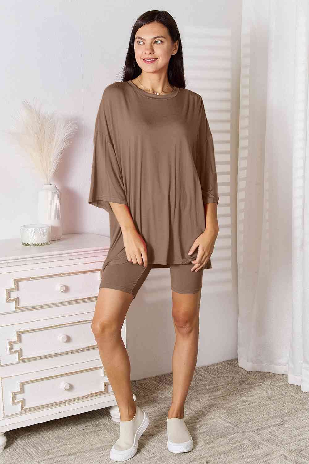 Basic Bae Full Size Soft Rayon Three-Quarter Sleeve Top and Shorts Set - Amexza