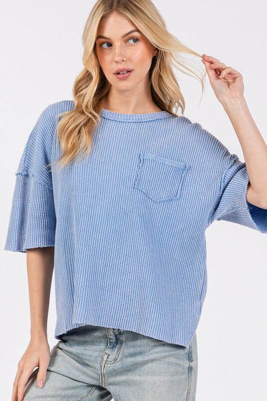 SAGE + FIG Exposed Seam Round Neck Half Sleeve T-Shirt - Amexza