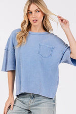 SAGE + FIG Exposed Seam Round Neck Half Sleeve T-Shirt - Amexza