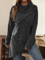 Asymmetrical Hem Cowl Neck Long Sleeve T-Shirt - Amexza