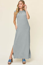 Double Take Full Size Texture Mock Neck Sleeveless Maxi Dress - Amexza