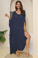 V-Neck Three-Quarter Sleeve Cover-Up Dark Blue One Size for a perfect OOTD – dress to impress outfits from Amexza