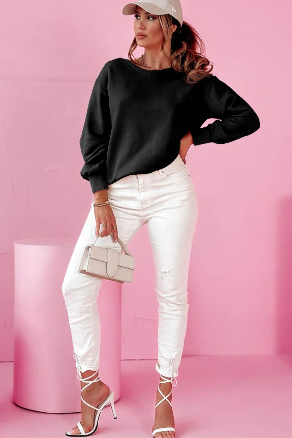 Bow Cutout Round Neck Long Sleeve Sweatshirt - Amexza