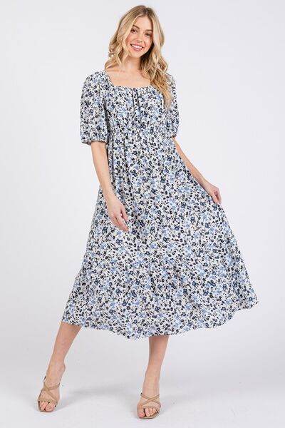 Ces Femme Floral Square Neck Puff Sleeve Midi Dress for a perfect OOTD – dress to impress outfits from Amexza