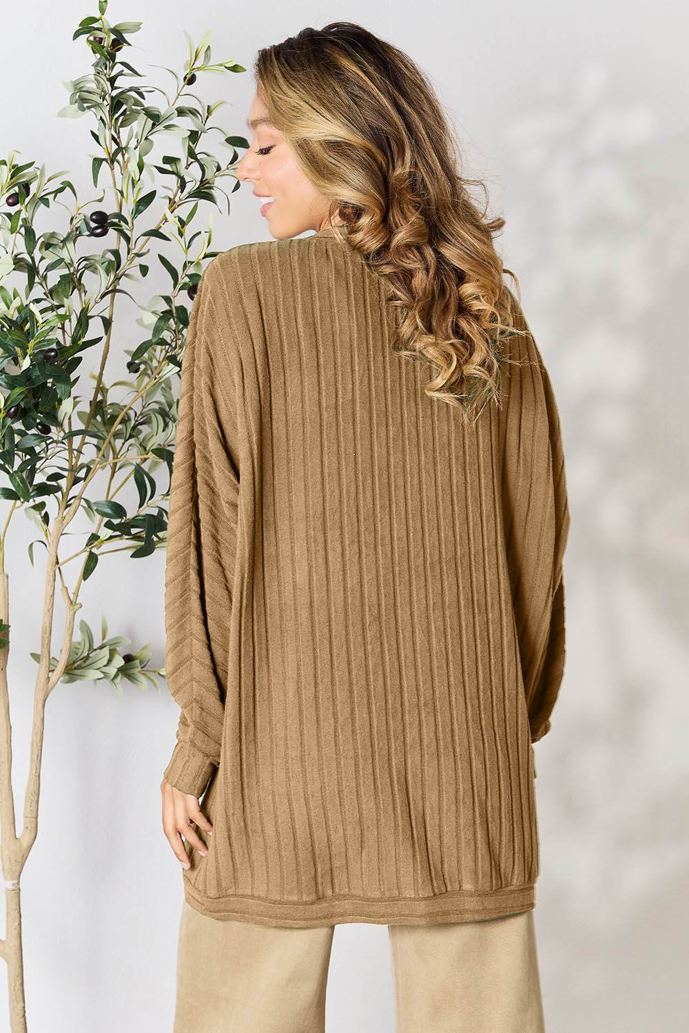 Basic Bae Full Size Ribbed Cocoon Cardigan for a perfect OOTD – dress to impress outfits from Amexza