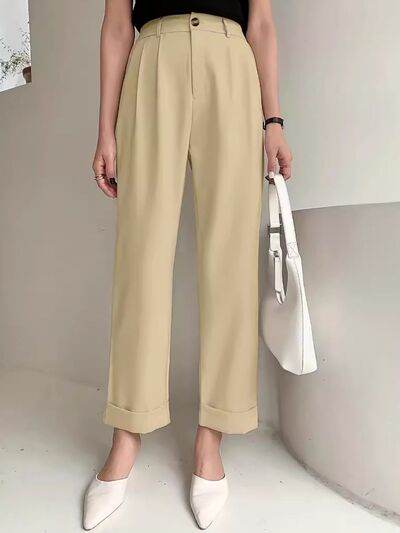 Full Size High Waist Pants Tan for a perfect OOTD – dress to impress outfits from Amexza