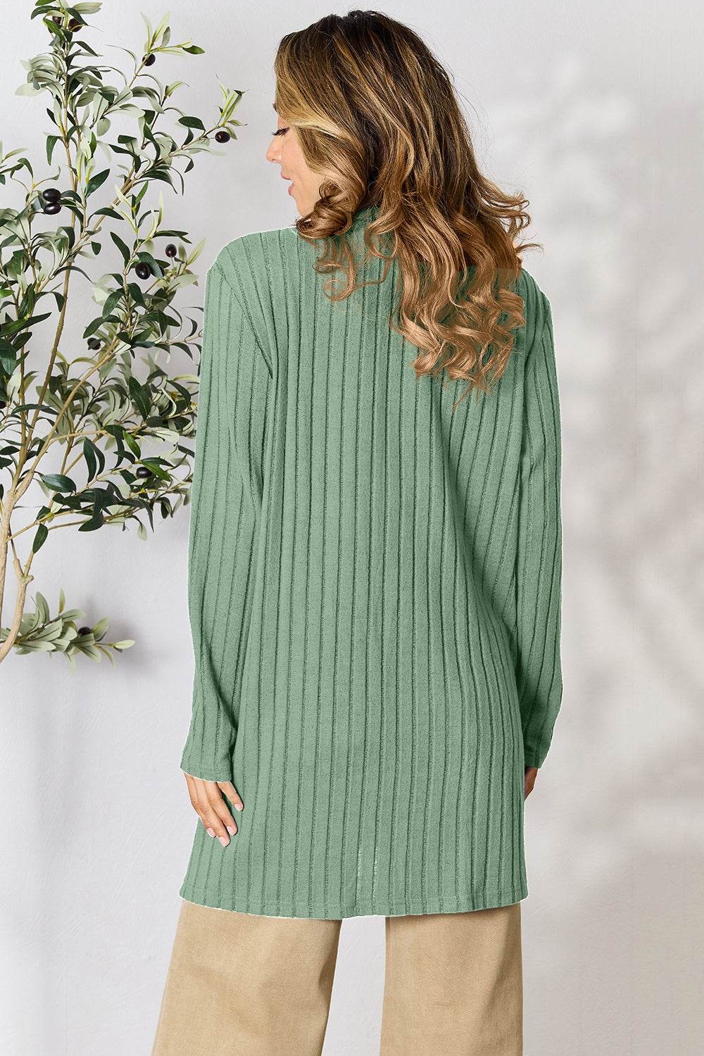 Basic Bae Full Size Ribbed Open Front Cardigan with Pockets for a perfect OOTD – dress to impress outfits from Amexza