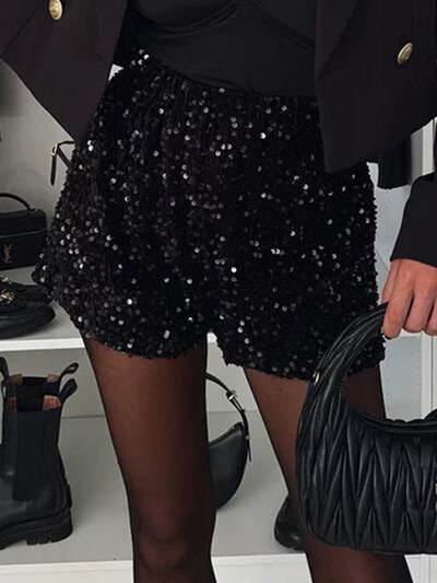 Sequin Mid Rise Shorts Black for a perfect OOTD – dress to impress outfits from Amexza