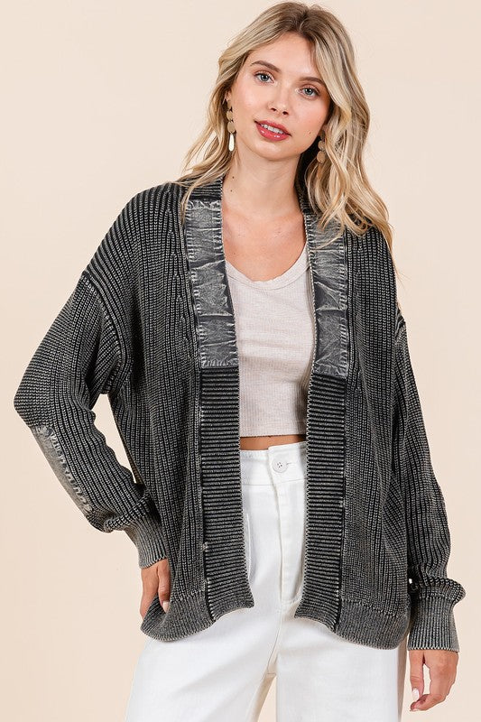 Mittoshop Contrast Patch Open Front Mineral Wash Cardigan Black for a perfect OOTD – dress to impress outfits from Amexza