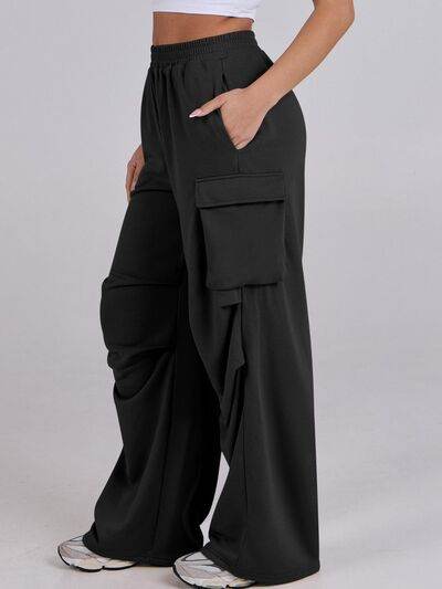 Elastic Waist Wide Leg Pants with Pockets for a perfect OOTD – dress to impress outfits from Amexza