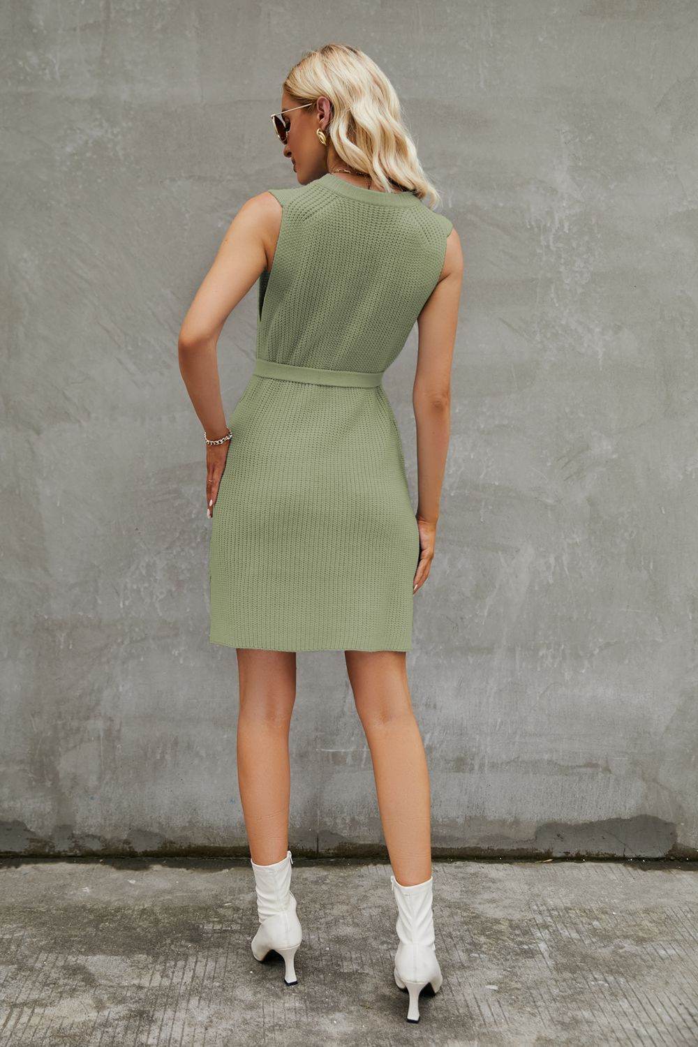 Round Neck Slit Sleeveless Sweater Dress for a perfect OOTD – dress to impress outfits from Amexza