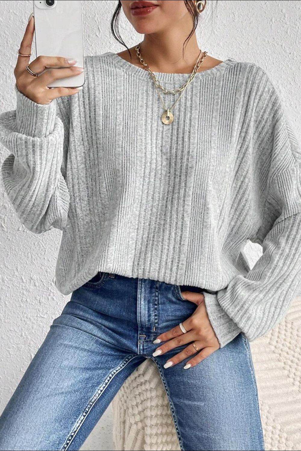 Crossover Backless Long Sleeve Knit Top - Amexza