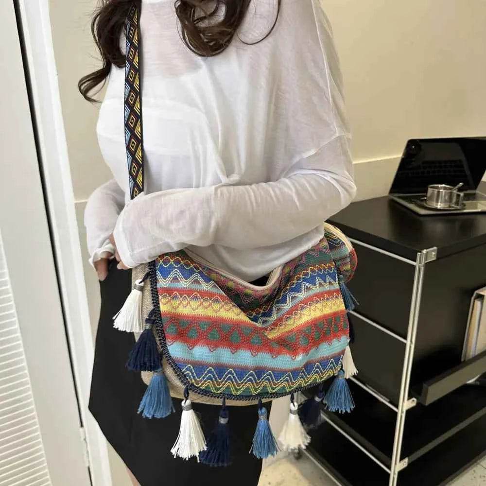 Printed Tassel Detail Crossbody Bag with Small Purse for a perfect OOTD – dress to impress outfits from Amexza