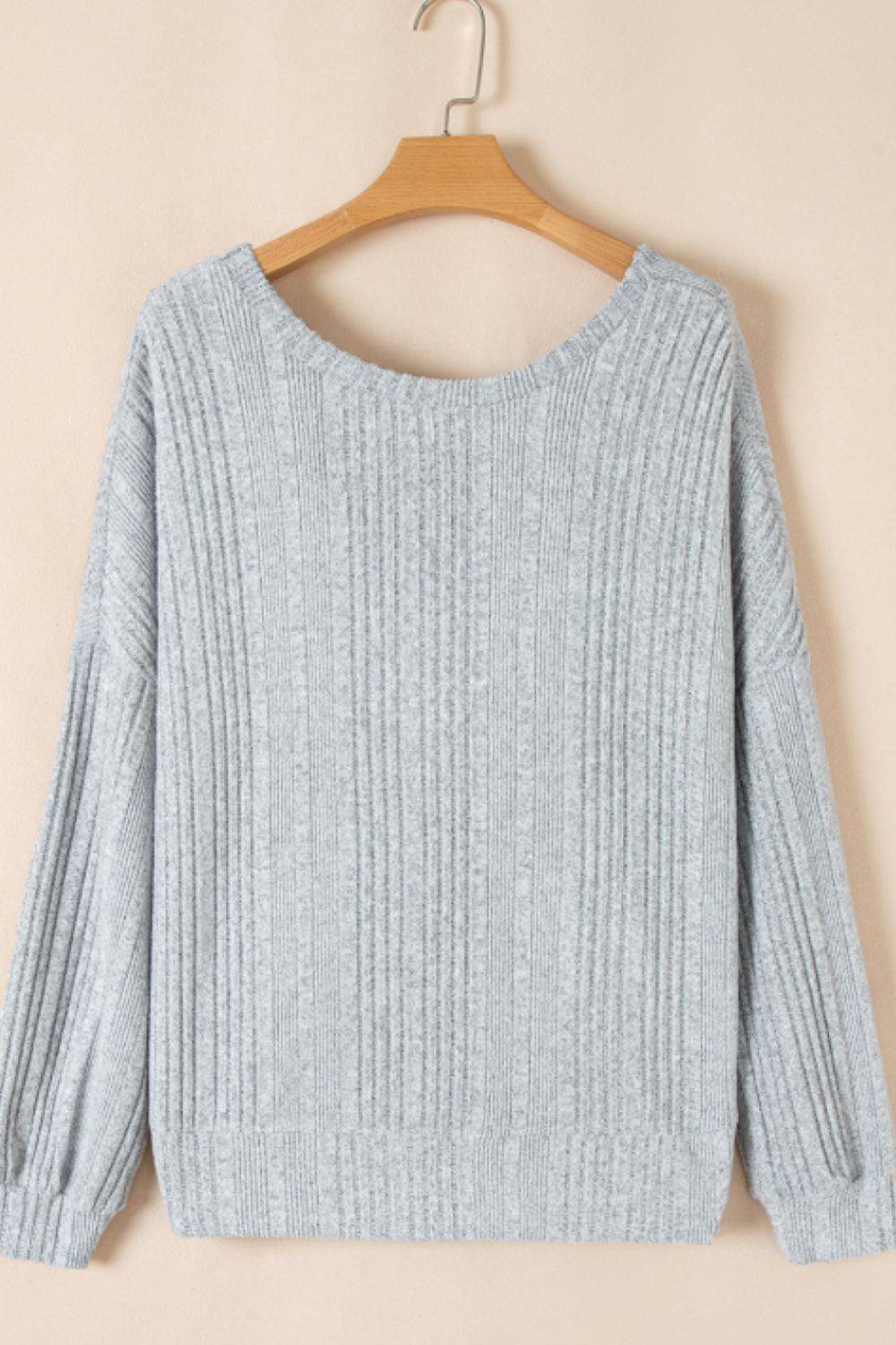 Crossover Backless Long Sleeve Knit Top - Amexza