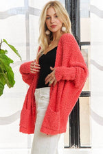 ADORA Popcorn Knit Open Front Long Sleeve Cardigan - Amexza
