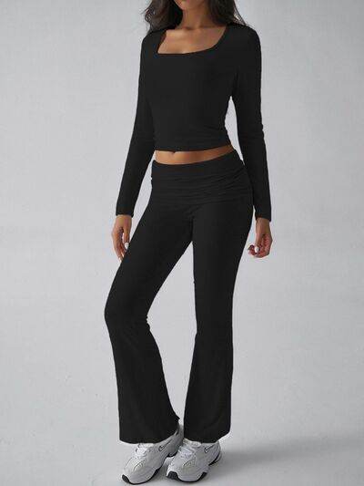 Devine Square Neck Long Sleeve Top and Pants Set for a perfect OOTD – dress to impress outfits from Amexza