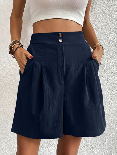 High Waist Shorts with Pockets Dark Blue for a perfect OOTD – dress to impress outfits from Amexza