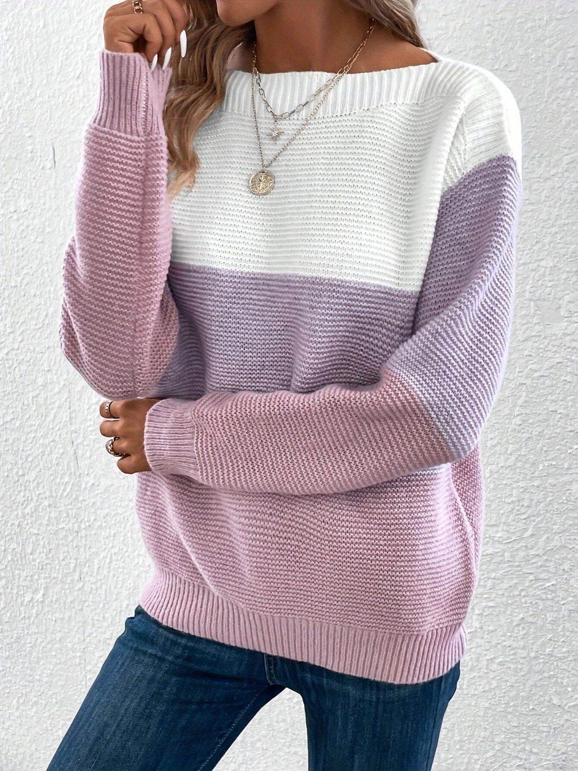 Color Block Boat Neck Sweater for a perfect OOTD – dress to impress outfits from Amexza