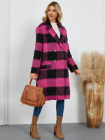 Plaid Double-Breasted Long Sleeve Coat - Amexza