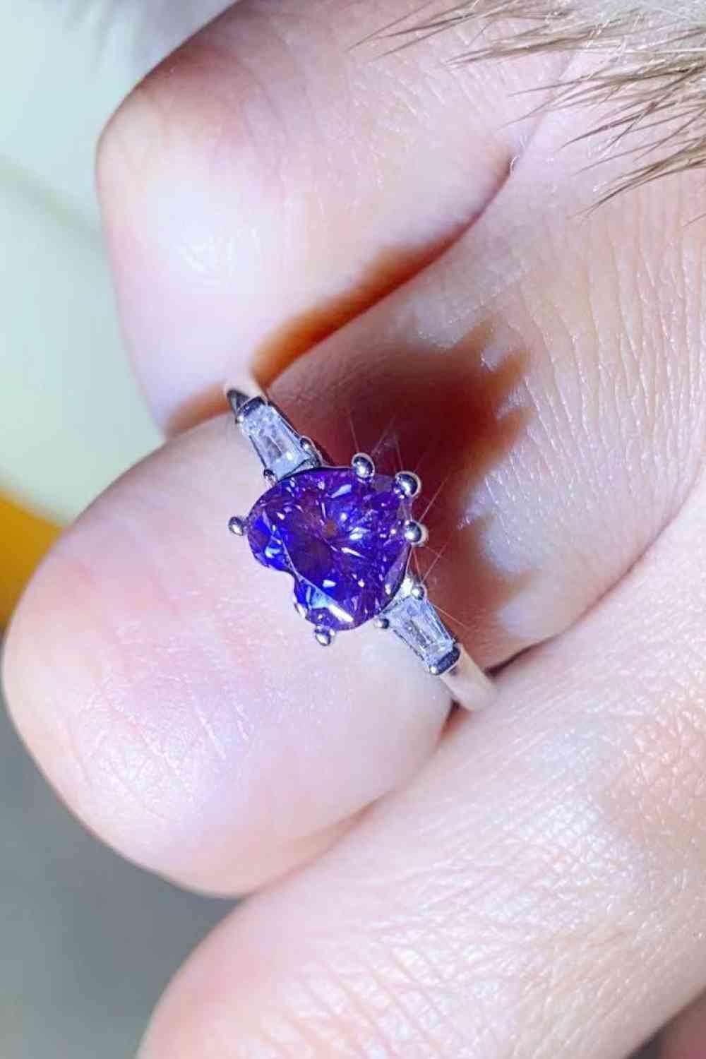 1 Carat Moissanite Heart-Shaped Platinum-Plated Ring in Purple for a perfect OOTD – dress to impress outfits from Amexza