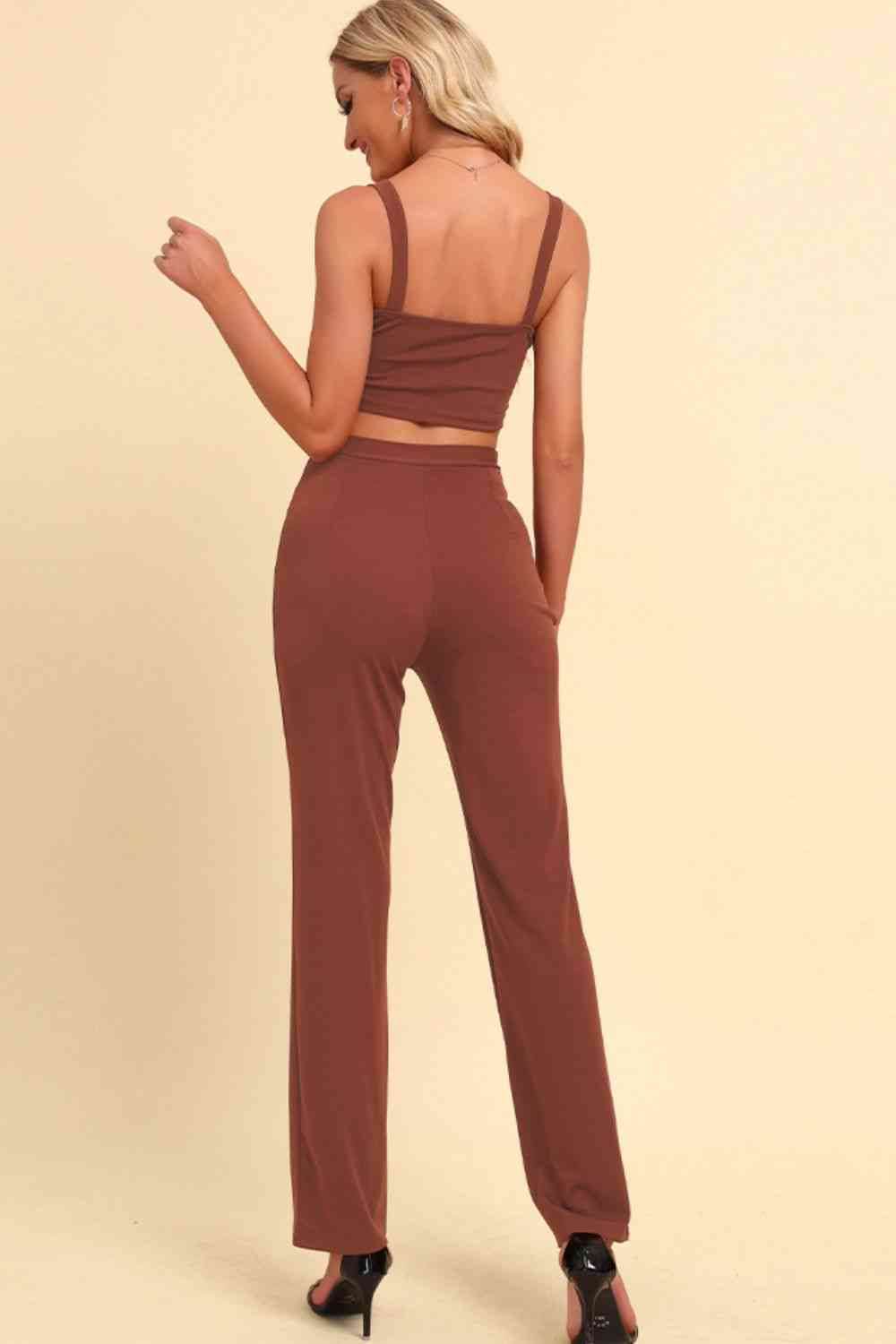 Chain Detail Cropped Cami and Straight Leg Pants Set for a perfect OOTD – dress to impress outfits from Amexza