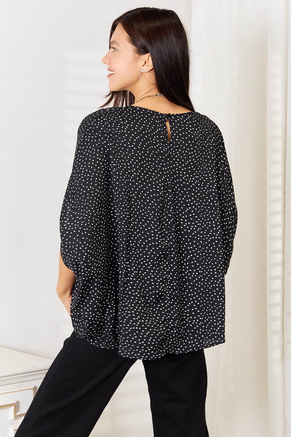 Perfee Printed Dolman Sleeve Round Neck Blouse for a perfect OOTD – dress to impress outfits from Amexza