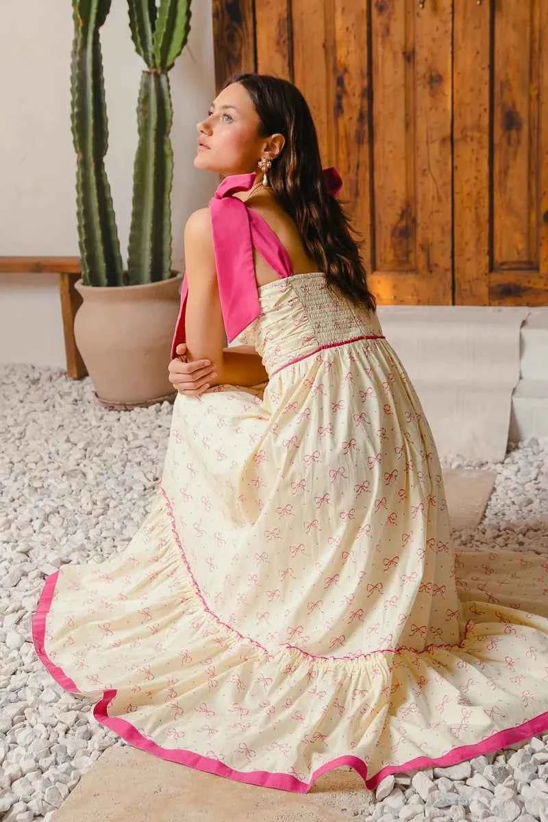 SO ME Ribbon Flowy Maxi Dress with Contrast Trim