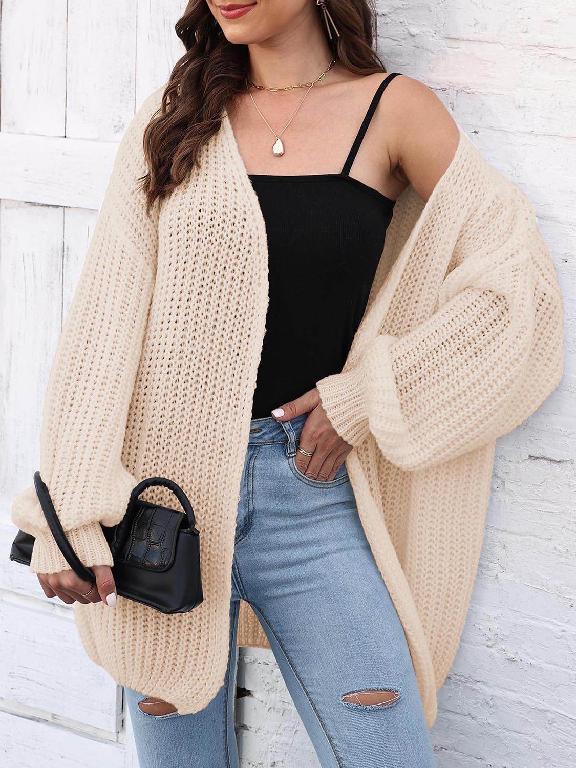 Open Front Dropped Shoulder Longline Cardigan - Amexza