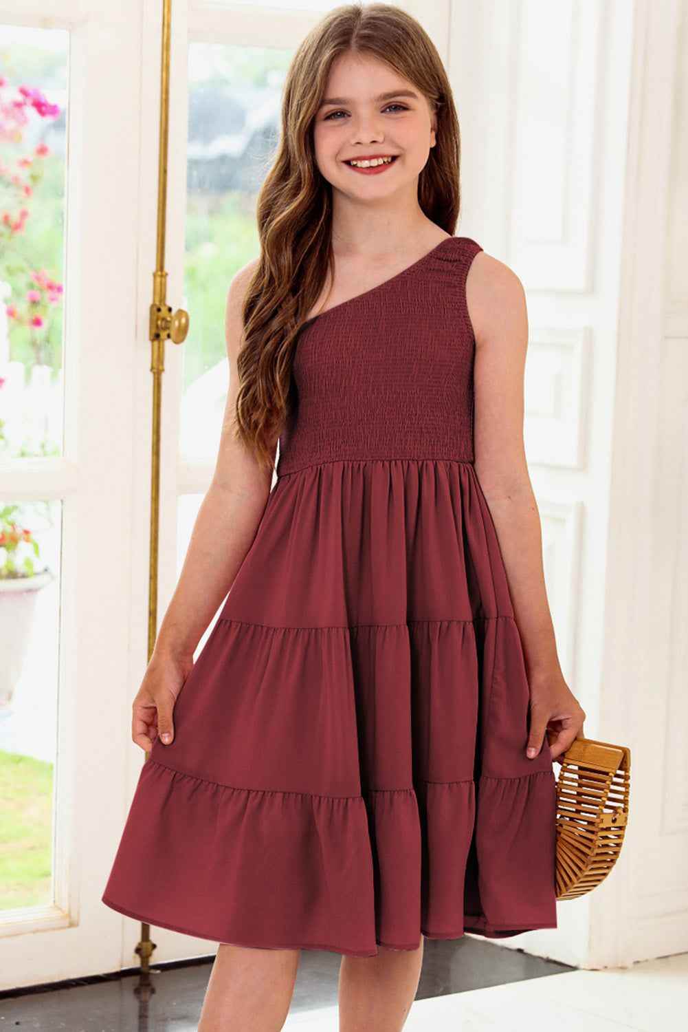 Plus Size One-Shoulder Sleeveless Tiered Dress Burnt Umber for a perfect OOTD – dress to impress outfits from Amexza