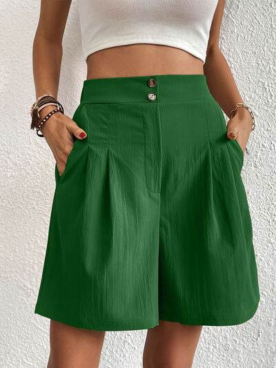 Pocketed Half Elastic Waist Shorts Dark Green for a perfect OOTD – dress to impress outfits from Amexza