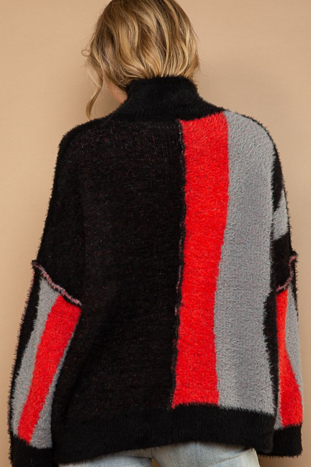 POL Turtleneck Color Block Fringe Detail Sweater for a perfect OOTD – dress to impress outfits from Amexza