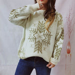 Snowflake Pattern Long Sleeve Sweater for a perfect OOTD – dress to impress outfits from Amexza