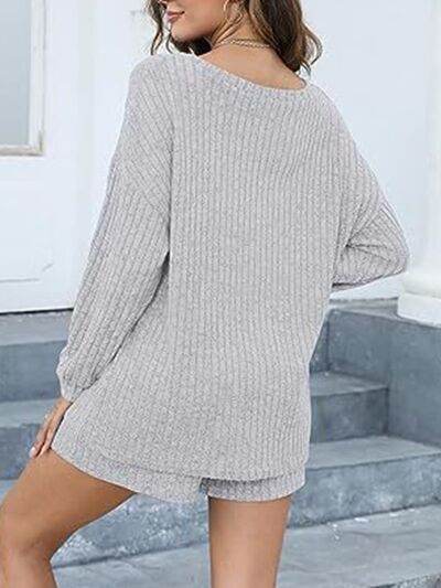 Round Neck Dropped Shoulder Top and Shorts Set for a perfect OOTD – dress to impress outfits from Amexza