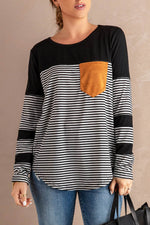 Striped Round Neck Long Sleeve T-Shirt - Amexza