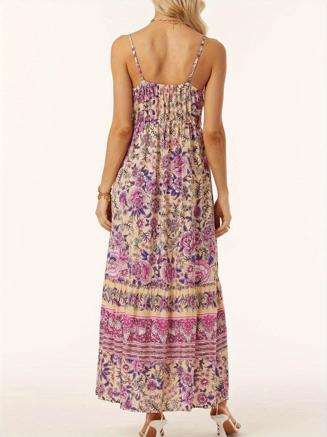 Printed Scoop Neck Midi Cami Dress - Amexza