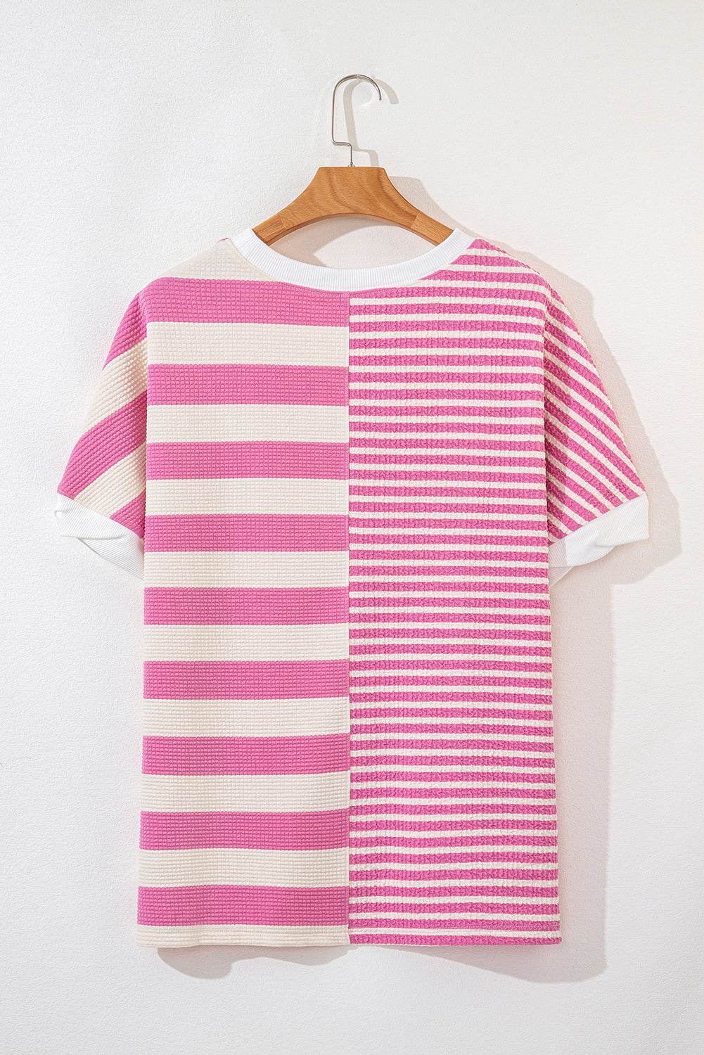 High-Low Striped Round Neck Short Sleeve T-Shirt for a perfect OOTD – dress to impress outfits from Amexza