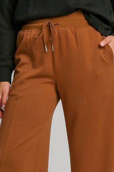 Umgee Drawstring Wide Leg Pants with Pockets - Amexza