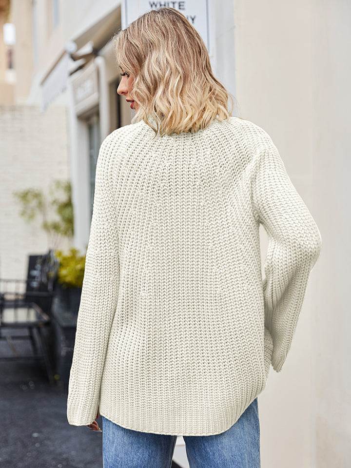 Raglan Sleeve Waffle Knit Sweater - Amexza