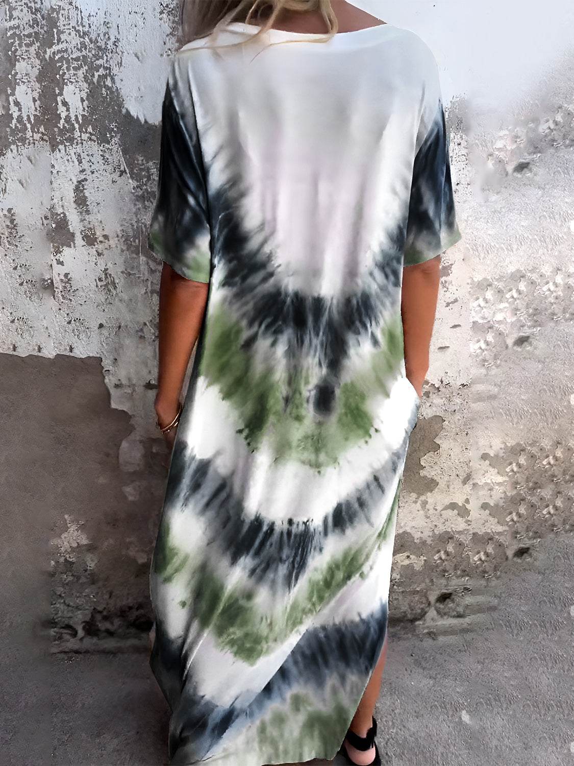 Full Size Pocketed Tie-Dye Short Sleeve Dress - Amexza