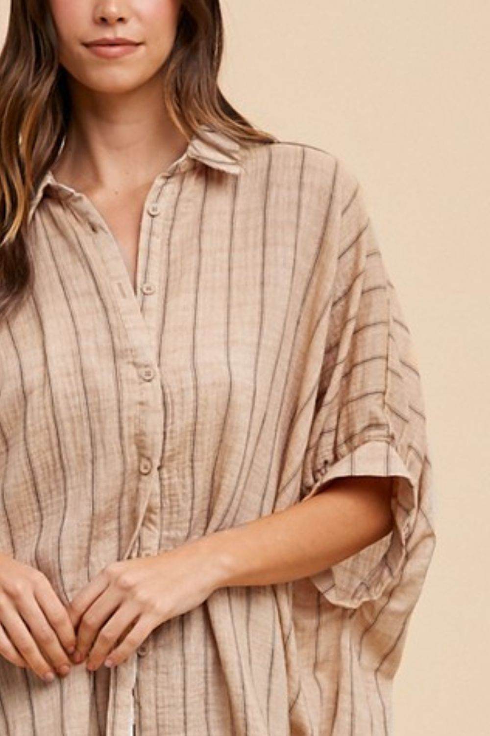 Annie Wear Striped Button Up Half Sleeve Shirt for a perfect OOTD – dress to impress outfits from Amexza