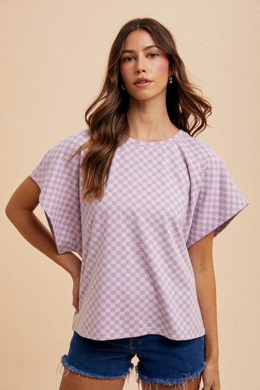 Annie Wear Checkered Round Neck Short Sleeve T-Shirt for a perfect OOTD – dress to impress outfits from Amexza