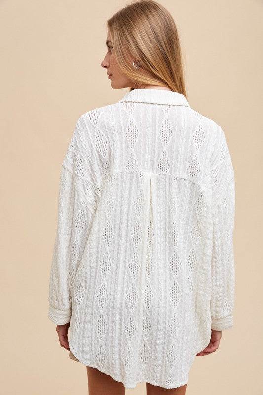 Annie Wear Openwork Button Down Drop Shoulder Shirt for a perfect OOTD – dress to impress outfits from Amexza