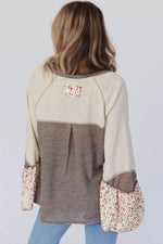 Floral Half Button Long Sleeve T-Shirt - Amexza
