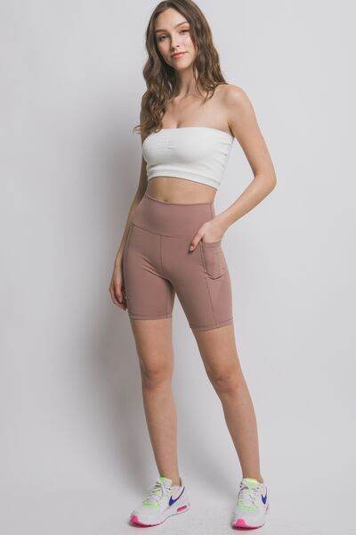 Love Tree High Waist Seam Detail Active Shorts Taupe for a perfect OOTD – dress to impress outfits from Amexza