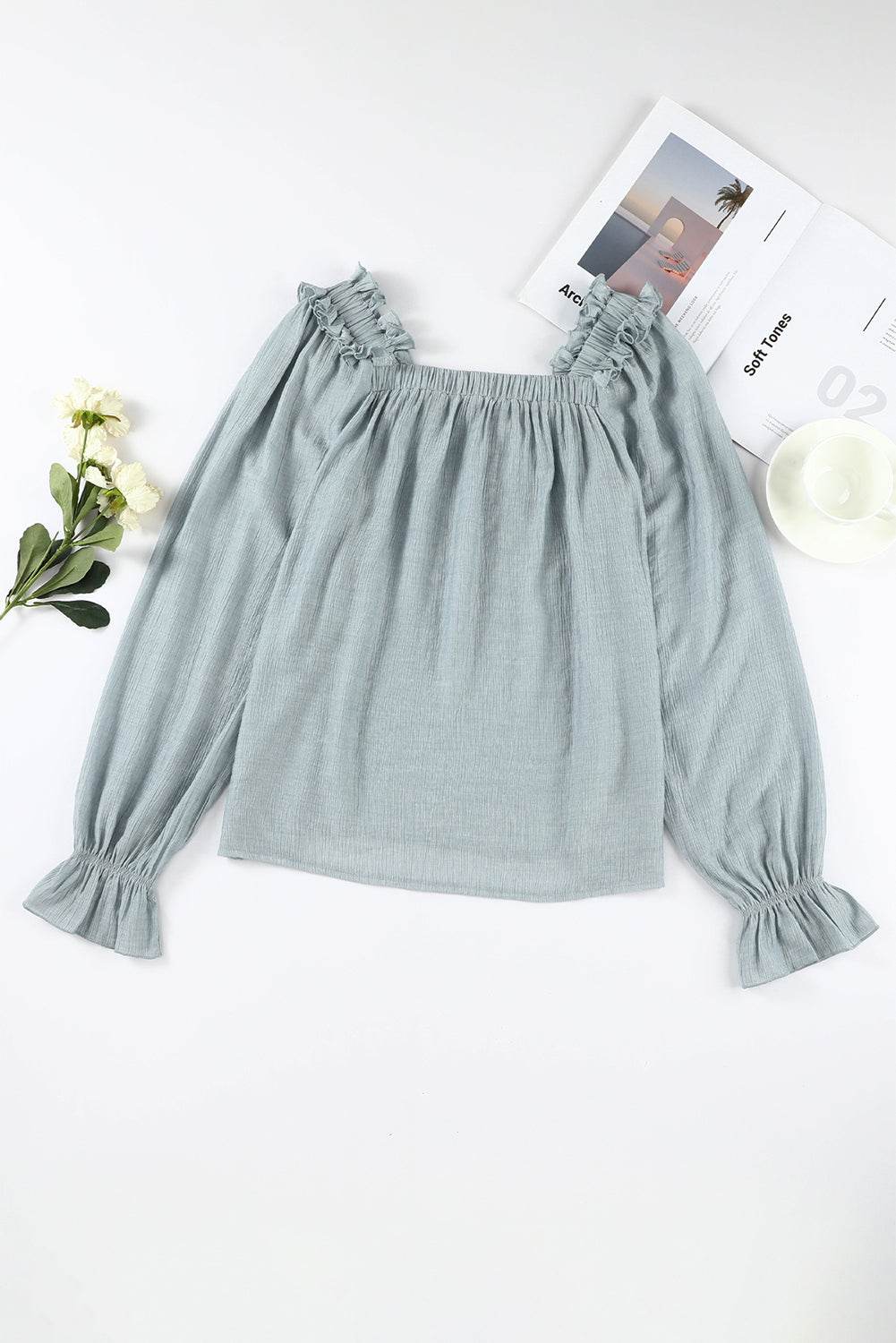 Frill Trim Flounce Sleeve Blouse for a perfect OOTD – dress to impress outfits from Amexza