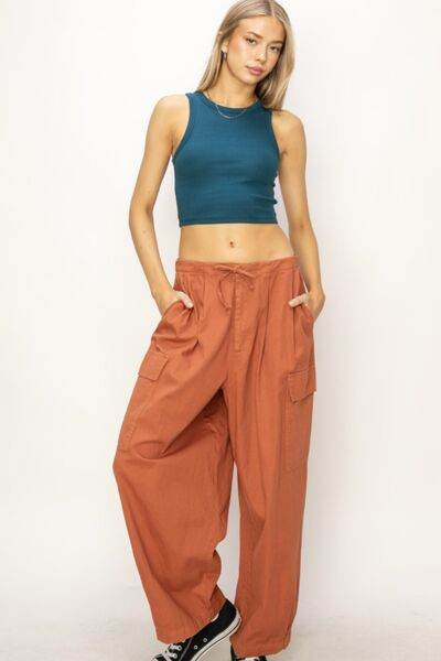 HYFVE Drawstring Cargo Wide Leg Pants BAKED GLAY for a perfect OOTD – dress to impress outfits from Amexza