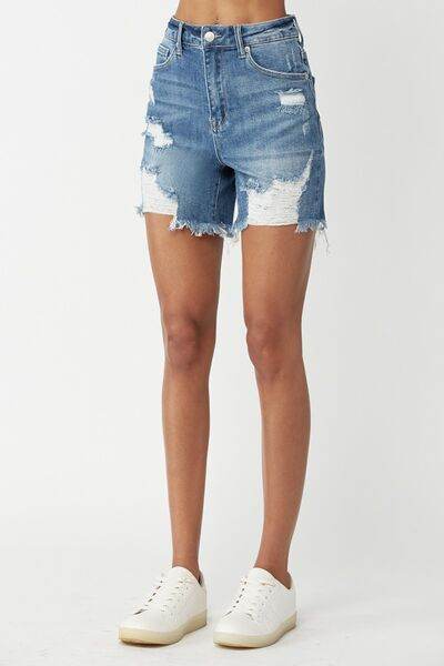 RISEN High Waisted Distressed Denim Shorts for a perfect OOTD – dress to impress outfits from Amexza