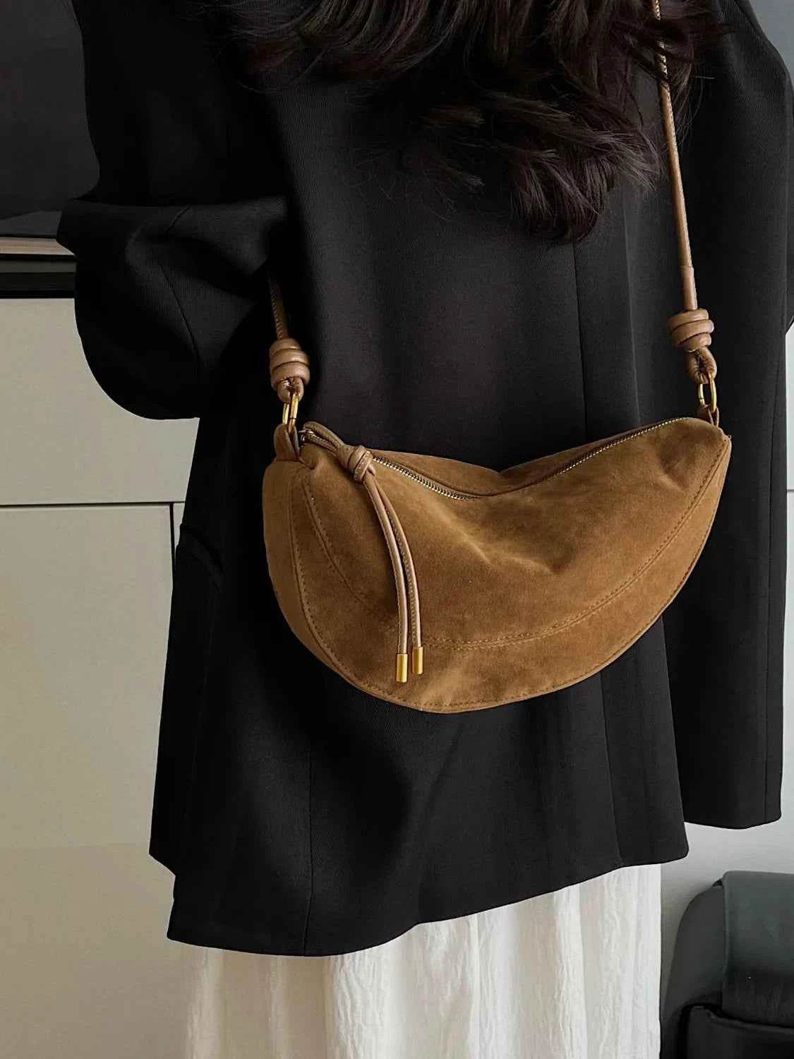 Knotted Strap Shoulder Bag Caramel One Size for a perfect OOTD – dress to impress outfits from Amexza